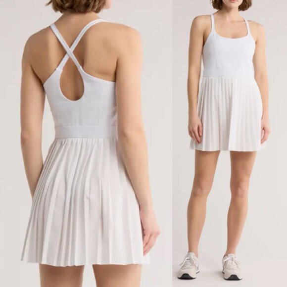 NEW Z by Zella Nordstrom Tiebreak Crossback Pleated Active Dress Large White $99 - Picture 1 of 9